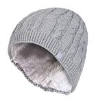 HEAT HOLDERS - Womens Ribbed Cable Knit Fleece Lined Thermal Winter Knitted Beanie Hat (One Size, Light Grey (Alesund))