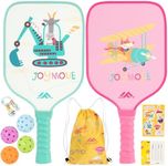 JOYMOVE Pickleball Paddles for Kids, Child Size Paddle, Lightweight Fiberglass Pickleball Set with Small Grip, 2 Pickleball Paddles with 4 Balls, Pickleball Gifts with Cute Kids Carry Bag