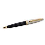 Waterman Carène Deluxe Ballpoint Pen | Gloss Black & Silver Plated with 23k Gold Clip | Medium Point with Blue Ink Cartridge | Gift Box