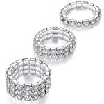 3PCS Rhinestone Stretch Ring,NUTRISMART Fashion Crystal Stackable Finger Rings Set,Cute Toe Ring Body Jewelry,Silver Diamond Elastic Band Ring Accessories,Sparkly Thumb Pinky Ring for Women