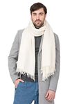 likemary Mens Winter Scarf - Large Wool Blanket Scarf for Full Body Cover, Warm & Cosy Travel Wrap - Handmade Ethical Gift for Men - Ivory Cream Wool Scarf
