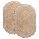 Sand Beige Cotton Bath Mat Oval 2 Pcs Crochet Bath Rug Highly Absorbent Soft and Dense Pile for Bathroom Kitchen Living Room Bedroom 24x17 Inch