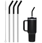 Prurex 3-Pack Stainless Steel Straws for 40oz Tumbler, Replacement Straw for Stanley 40oz Tumbler,with Silicone Tips and Straw Cleaning Brush (Black)