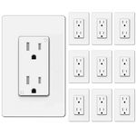 BESTTEN 10 Pack - 15A Tamper-Resistant Decor Receptacle Outlet, 15 Amp Standard Electrical Wall Outlet, Decorator Screwless Wallplate Included, for Residential and Commercial Use, cUL Listed, White