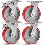 GBL 6'' Metal Casters Wheels with 2 Breaks + Screws - up to 2820 lbs - Set of 4 Heavy Duty Steel Castor Wheels - Industrial Dolly Wheels for Tool Box, Workbench & Garage