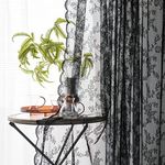 Sutuo Home Black Lace Curtains 45 Inches Length 2 Panels Set, Sheer Gothic Floral Vintage Voile Window Panel Treatment for Bedroom/Dining Room/Halloween Decor Rod Pocket W57 x L45