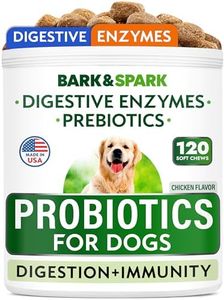 Bark&Spark Dog Probiotics & Digestive Enzymes (Gut Health) Allergy & Itchy Skin - Pet Diarrhea Gas Treatment Upset Stomach Relief, Digestion Health Prebiotic Supplement Tummy Treat (120Ct Chicken)