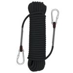 Climbing Rope, 10mm Outdoor Safety Rope, Nylon Rope Static Rock Climbing Rope with Carabiner, Good for Mountaineering, Camping, Rescue, Fire Escape, Ice Climbing, Exploration (Black, 30m)