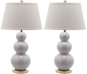 SAFAVIEH Lighting Collection Pamela Modern Contemporary White Triple Gourd Ceramic 27-inch Bedroom Living Room Home Office Desk Nightstand Table Lamp Set of 2 (LED Bulbs Included)