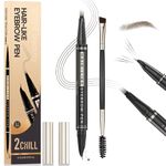 2CHILL 30° Curved Eyebrow Pencil, Magic 2 in 1 Eyebrow Pen Pro, Waterproof Eye Brow Pen with 4 Tips, Vivid Microblading Brow Pencils for Women, Last All Day Makeup (03 Dark Brown)