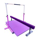 GymPros Professional Gymnastics Bar Kip Bar for Kids 3 in 1 Set with Adjustable Balance Beam, 6'x4' Tumble Mat, Expandable 3 to 5 FT Horizontal Bar Junior Gymnast Gymnastic Bar, Asymmetric Bar Purple