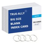 True-Ally Big Size unruled Index Flash Cards - 4x6 inch, White, 150 Cards, 200 GSM - with Free Binder Rings for Short Notes, cue Cards, Cheat Sheets, Interview Preparation (4x6 inch Plain - 150 Sheets)