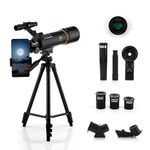 Cezo 70TZ Telescope 70mm Aperture 400mm Refractor (20X-200X) Telescope for Adults & Kid Portable Refractor Telescopes for Astronomy Beginners with 42.5 Inch Adjustable AZ Mount and Phone Adapter