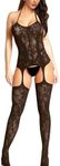 FATOS Bodystocking Lingerie for Women Crotchless Super Stretchy Sexy Seamless Lingerie Bodysuit All Size Plus Size, Black