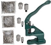 Hand Press Grommet Machine, Grommet Eyelet Machine - Heavy Duty Grommet Press Machine Punch Tool with 1500PCS Silver Grommets Eyelet, 3 Dies (#0#2#4), (1/4''，2/5”，1/2'')