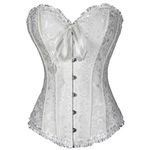 Everbellus Women Lace Up Stain Waist Trainer Corset Boned Bustier White, XL