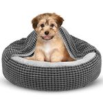 SIWA MARY Small Dog Bed with Attached Blanket, Cozy Donut Cuddler Anti-Anxiety Hooded Pet Beds Calming Cave Bed. Orthopedic Round Puppy Beds for Dogs or Cats Washable, Anti-Slip Bottom, 23inch