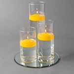 Eastland Round Mirror and Cylinder Vases Centerpiece with Richland Floating Candles 3". 4 Piece Set (12" Mirror, White)