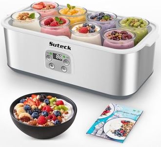 Suteck Yogurt Maker with 8 Glass Jars – Time & Temp Adjustable, Homemade Greek & Probiotic Yogurt, Automatic Shut-Off, BPA-Free, Total 48 oz, White