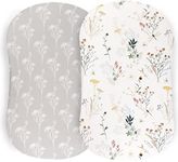 Pobibaby - 2 Pack Premium Bassinet Sheets for Standard Bassinets - Ultra-Soft Jersey Knit, Stylish Floral Pattern, Safe and Snug for Baby (Wildflower)