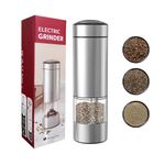 Electric Salt and Pepper Grinder Mill, Stainless Steel Automatic Pepper Mills with LED Lighting and Ceramic Grind Rotor, Adjustable Coarseness and Refillable Seasoning Bottle(Dry Battery Powered)