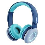 BIGGERFIVE Kids Headphones Wireless, 7 Colorful LED Lights, 50H Playtime, Mic, 85dB/94dB Volume Limited, Stereo Sound, Foldable Bluetooth Headphones for Kids Boys/Girls/School/Tablet/PC, Blue