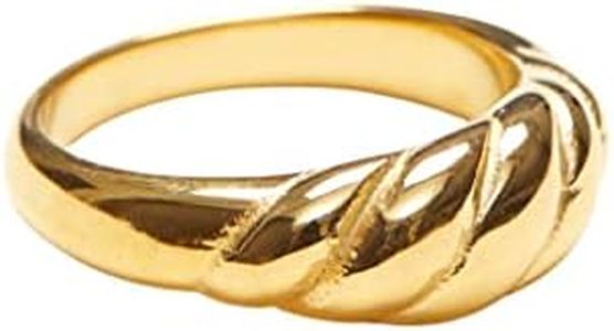 18K Gold Plated Gold Dome Croissant Band Ring, Stackable Ring, Signet Ring, Women Jewelry Minimalist Chic Style (Small)) (small 5)