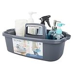 JiatuA Large Cleaning Supplies Caddy Portable Shower Basket Supply Organizer with Handle Plastic Bucket Tool Storage for Bathroom, Bedroom, Kitchen, College Dorm, Under Sink, Garden, Dark Gray
