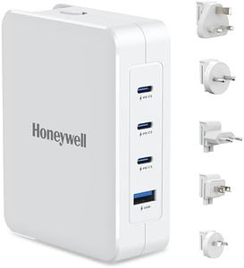 Honeywell Zest Charger GaN 100W,Ultra-Fast Wall Charger with PPS Support,3xType C PD 3.0 Ports & 1xUSB A Port,BIS Certified,Equipped with Switchable Plugs,Compatible with iPhone,Galaxy,Laptops