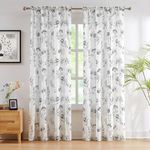 FMFUNCTEX Semi Sheer Curtains for Bedroom, Black Floral 896 Inches Long Curtains for Living Room, Lichi Floral Print Curtains for Vintage, Country Garden Drapes for Farmhouse, Rod Pocket 2 Panels