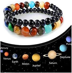 ATIMIGO 2 Pack Solar System Bracelet Universe Galaxy The Eight Planets Guardian Star Natural Stone Beads Bracelet Bangle Gifts for Women Men Girls, 8 5 inch, Stone