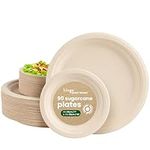 HAAGO 90 Sugarcane Bagasse Plates Set - Eco-Friendly Like Paper Plates, Biodegradable & Compostable, Disposable Plates for Parties, Dinner and Starter/Dessert | Perfect for Outdoors, Weddings & BBQs