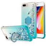 WORLDMOM for iPhone 7 Plus Case,for iPhone 8 Plus Case,Moving Liquid Floating Sparkle Colorful Glitter Waterfall TPU Protective Case with Rotation Ring Kickstand, SkyBlue