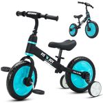 YEALEO Fit 'n Joy Kids' Bikes, 4 in 1 Toddler Balance Bike with Auxiliary Wheels and Detachable Pedals, Easy Assembly Kids Trike for 2-5 Years Boys Girls (Royal Blue)