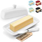 Zulay Butter Dish With Lid For Countertop - Porcelain White, Ceramic Butter Dish with Knob Handle Great for Cooking - Elegant Design Butter Holder - Durable & Sturdy Butter Keeper - White