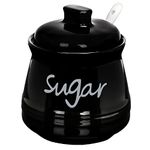 Cyimi Sugar Bowl Porcelain with Lid and Spoon, 355 ML/12 OZ, Ceramic Sugar Storage Jar, Sugar Salt Pot Seasoning Canister Suit for Coffee Bar, Restaurant, Home, Kitchen, Black