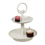 Elan Stainless Steel Tweet 2 Tier Stacked Round Cake Cupcake & Dessert Stand, Cupcake Display Stand (Off White)