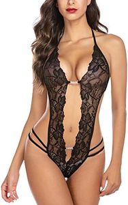Avidlove Babydoll Body Sexy con Cavallo a Scatto per le Donne Cattivo un Pezzo di Pizzo Babydoll Lingerie Nero Medium