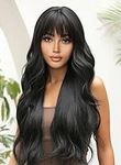 CHRSHN Black Wig with Bangs for Wom