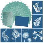 HASTHIP® 24 Sheets Sun Sensitive Watercolor Paper A5 Cyanotype Papers with Acrylic Panel, High Sensitive Sun Paper White Solar Activated Nature Sun Printing Paper for Kids Adults Crafts DIY Project