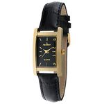 Peugeot Women's Classy 14K Gold Plated H Rectangle Case Black Leather Band Dress Watch 3007BK