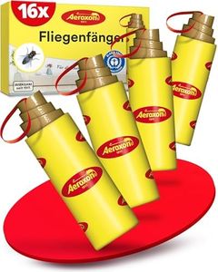 Aeroxon Fliegenfänger 16 Stück – Fliegenfalle Innenbereich ohne Chemie – Geruchlose Fliegenfalle Klebefalle gegen Hausfliegen – 8 Wochen wirksam – Schutz vor Fliegen Fallen im Wohnbereich