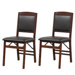 GiantexUK Folding Dining Chairs Set of 2/4, Upholstered Kitchen Chairs with Rubber Wood Legs, Padded Seat and Backrest, PVC Leather Side Chairs Seating for Dining Living Room Restaurant(43x55x87cm, 2)