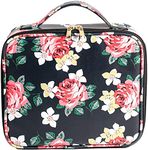 Seagull flight of fashion Cosmetic Bag, Makeup Organizer Bag for Home & Travel,Vanity Bag with Dividers for Brushes,Toiletries, Cosmetics 26 x 23 x 9 cm - Black Floral PU