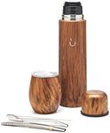 BALIBETOV Complete Yerba Mate Set - Modern Mate Gourd, Thermos, Bombilla and Cleaning Brush Included - All Premium Quality 304 18/8 Stainless Steel (Wood)