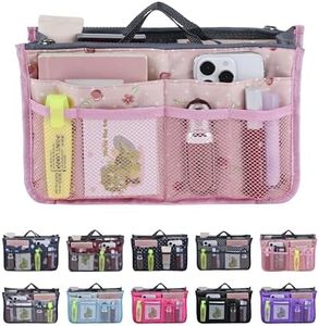 JJ PRIME - Multi Compartment Handbag Insert | Expandable Organizer | Pink Tote Divider With 13 Pockets (Cherry, Pink)