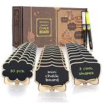 Reusable Mini Chalkboard Signs 30 Pcs in 3 Designs for Food Labels, Table Numbers, and Place Cards Display, Small Blackboards for Weddings, Buffet, and Parties with Wooden Frame and 2 Chalk Markers