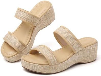 Tilocow Two Strap Platform Wedge Sandals Women Summer Beach Woven Slides