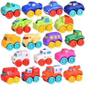 FUN LITTLE TOYS 18Packs Easter Eggs Prefilled with Soft Rubber Baby Toy Cars, Bath Toys Vehicles for Toddlers, Easter Party Favors, Easter Basket Stuffers, Goodie Bags Fillers, Easter Egg Fillers