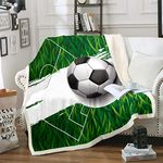 3D Football Fleece Blankets for Kids Boys Teens Sports Theme Blanket Soccer Ball Pattern Throw Blanket Football Field Plush Blankets Youth Adults Room Decor Fuzzy Blanket Throw 50"x60"